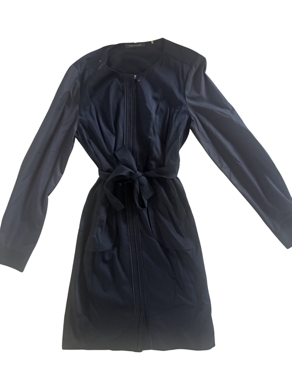 Elie Tahari Navy Long Sleeve Tie-Waist Dress